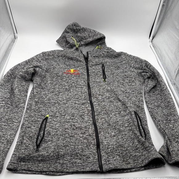 Red Bull Hoodie Jacket Mens Zipper Front Large Gray Print On Back Energy Drink - Picture 1 of 16